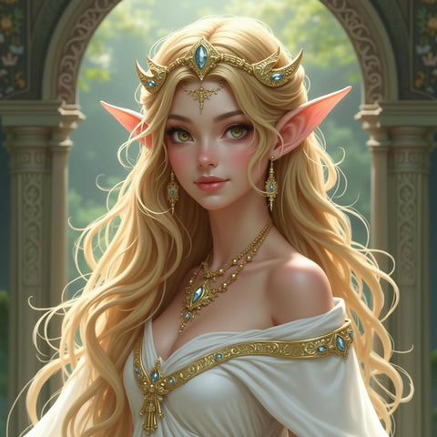 Ethereal Elven Queen with Flowing Golden Hair