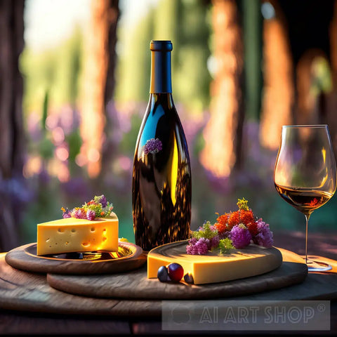 Traditional Italian Table With Wine And Cheese Still Life Ai Art