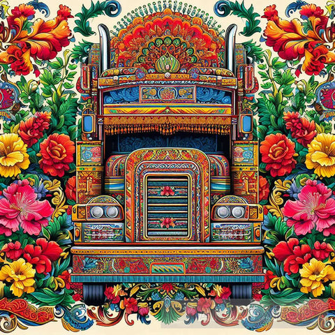 Traditional Pakistani Truck Art | Digital Floral Design And Pattern Ai Artwork