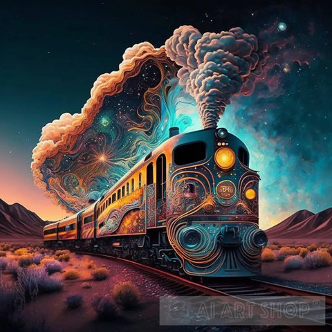 Train To The Cosmic Plane Ai Artwork