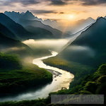 Tranquil Escape: Misty River At Dusk Nature Ai Art