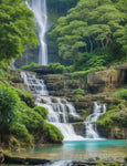 Tranquil Oasis: A Serene Waterfall Amidst Verdant Greenery Ai Artwork