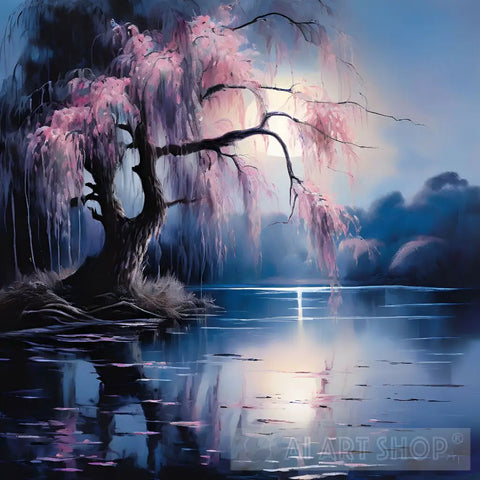 Tranquil Pink Willow Nature Ai Art
