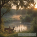 Tranquil Serenity: Rivers Edge Encounter Nature Ai Art