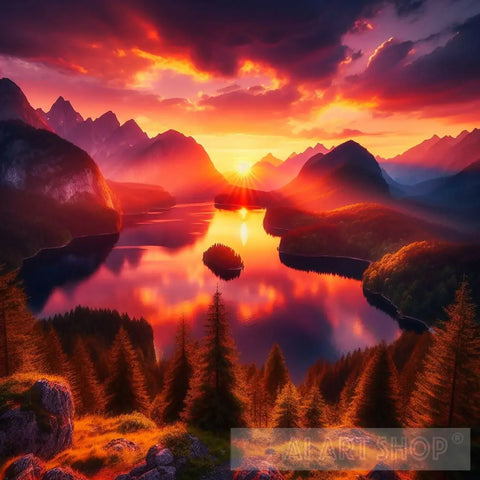 Tranquil Sunset Serenity Nature Ai Art