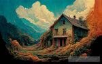 Tranquil Terracotta Retreat: Cottage And Winding Road In Nature Landscape Ai Art