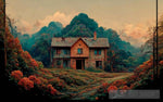 Tranquil Terracotta Retreat: Cottage And Winding Road In Nature Landscape Ai Art