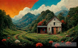 Tranquil Terracotta Retreat: Cottage And Winding Road In Nature Landscape Ai Art