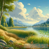 Tranquil Waters: A Cartoon Journey Along The Lakeshore Ai Painting