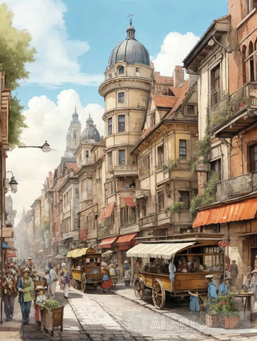 Transported To A Bustling Old City Street Scene Ai Painting