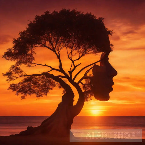 Tree At Sunset Ai Artwork