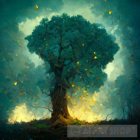 Tree In A Forest Ai Painting