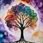 Tree In Bright Watercolor Landscape Ai Art