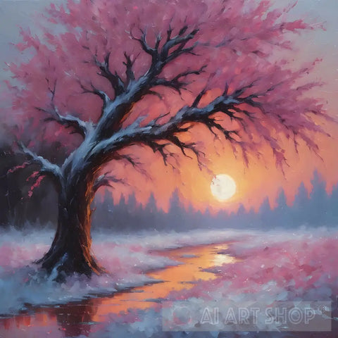 Tree On The Ice Water Colors Ai Artwork