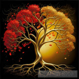 Tree With Golden Leaves And Twisted Intertwined Branches Oil Painting Nature Ai Art