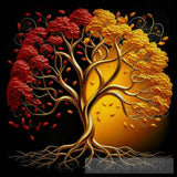Tree With Golden Leaves And Twisted Intertwined Branches Oil Painting Nature Ai Art
