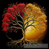 Tree With Golden Leaves And Twisted Intertwined Branches Oil Painting Nature Ai Art