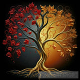 Tree With Golden Leaves And Twisted Intertwined Branches Oil Painting Nature Ai Art