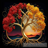 Tree With Golden Leaves And Twisted Intertwined Branches Oil Painting Nature Ai Art