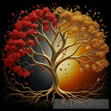 Tree With Golden Leaves And Twisted Intertwined Branches Oil Painting Nature Ai Art
