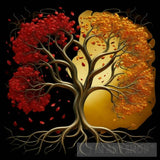 Tree With Golden Leaves And Twisted Intertwined Branches Oil Painting Nature Ai Art