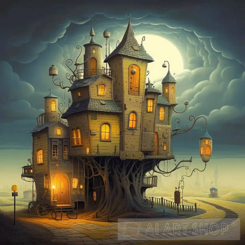 Treehouse Homestay Surrealism Ai Art