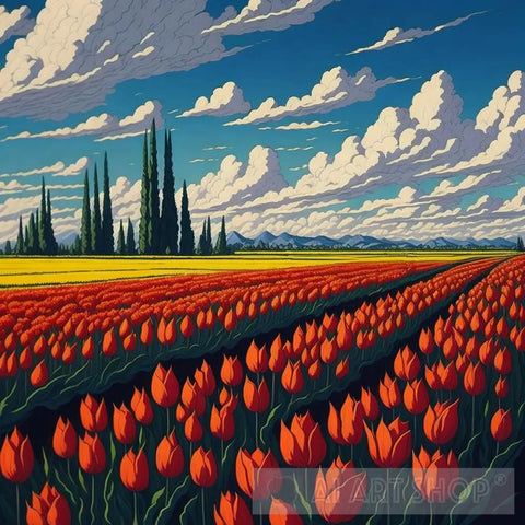 Tulip Field Landscape Ai Art