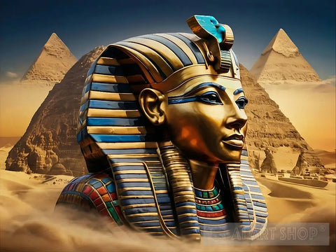 Tutankhamun With Mask And Pyramids Ai Artwork