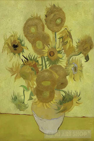 Twelve Sunflowers In A Vase Ai Artwork