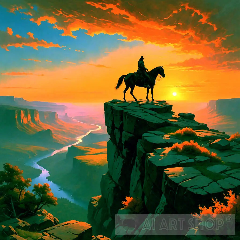Sunset Rider on Cliffs
