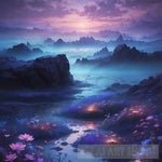 Twilights Embrace. River Of Dreams. Where Mountains Meet The Sky Landscape Ai Art