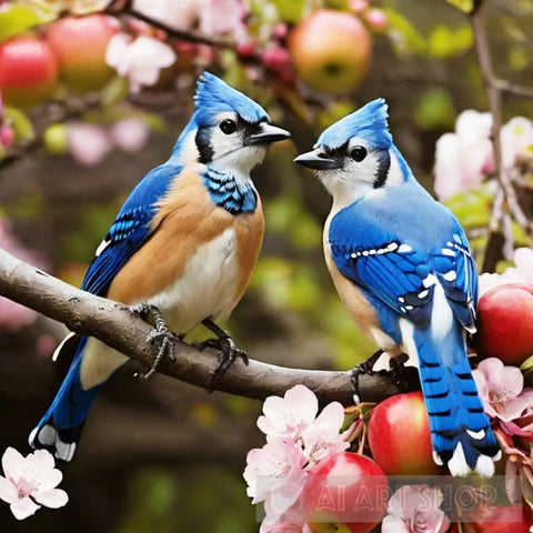 Two Blue Birds Nature Ai Art