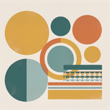 Mid-Century Modern Geometric Wall Art – Minimalist Retro Circles & Rectangles in Mustard, Teal & Terracotta