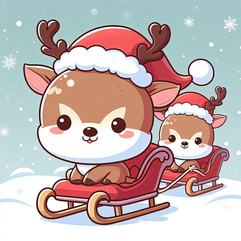 2 cute reindeer in a sleigh illustration copy