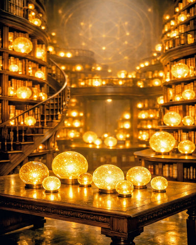 Magical Library Art | Alchemist Study & Glowing Globes Wall Decor