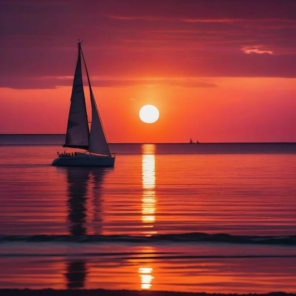 Sailing into the Sunset | Serene Ocean View with Sailboat