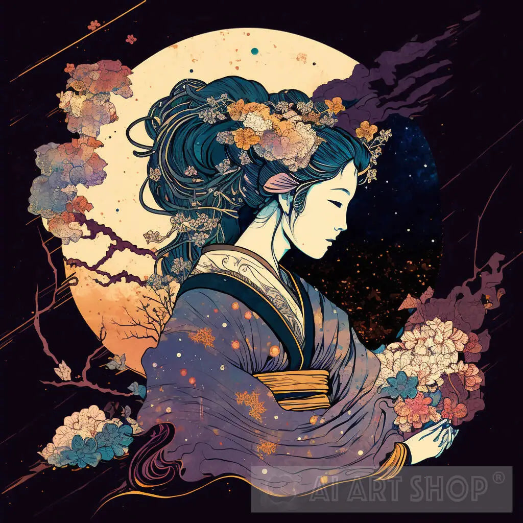 cosmos, galaxy, japanese, abstact, art, girl