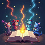 Cartoon Magical Spellbook with Animated Spells