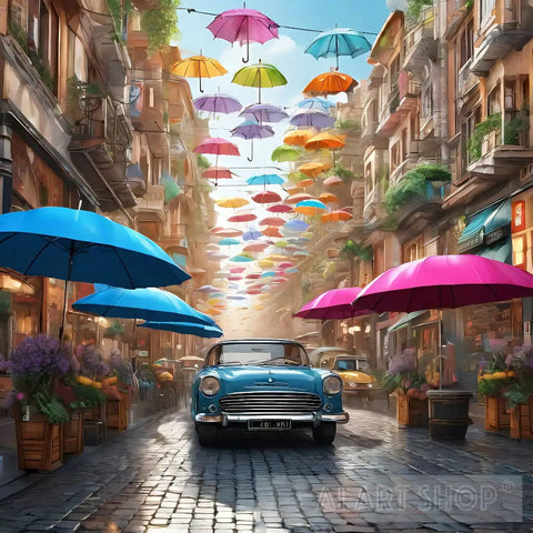 Umbrellas On The Street Ai Artwork