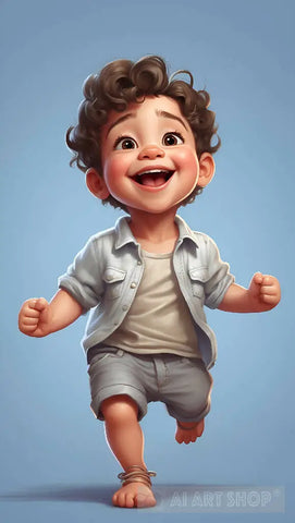 Un Bebe Tierno Estilo Caricatura Feliz Moviendo.. Ai Artwork