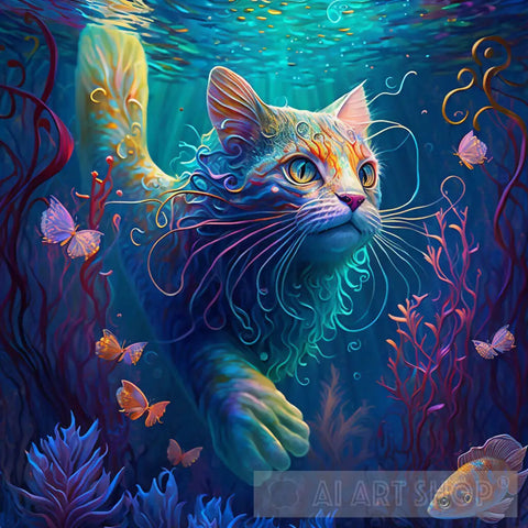 Underwater Cat Animal Ai Art