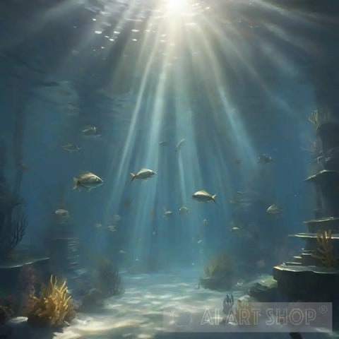 Underwater Concept Art Rays Of Sunlight And Fish In The Ocean Ai Artwork