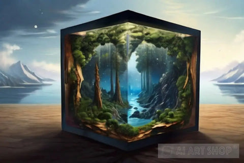 Universe Inside A Cube: Forests Lakes Oceans And Even Stars All In Perfect Harmony Landscape Ai Art