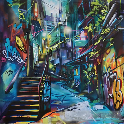 Urban Alleyway Murals - Graffiti Expression Street Ai Art