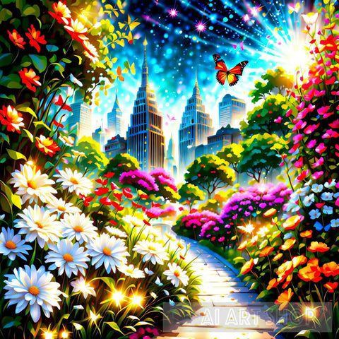 Urban City Garden And Flowers Ai Artwork