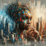 Urban Futurism: Woman Amidst City Symphony Pop Ai Art