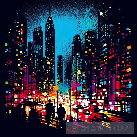 Urbaneclipse: Captivating Nocturnal Cityscape Stencil Art Ai Artwork