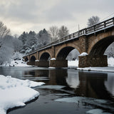 A picturesque bridge covered in snow, spanning a frozen river (2)