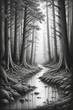 10 Mystic Forest Pathways: High-Res Monochrome Illustrations