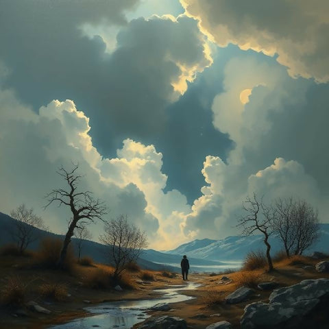 The Pilgrim's Path: Solitary Journey Under Dramatic Skies